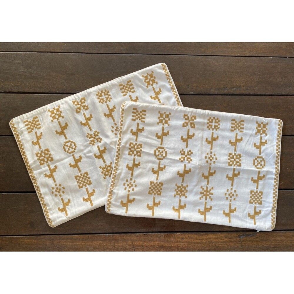Pair IKEA Sikelsackmal Cotton Pillow Covers Yellow White Figurative Flowers NEW
